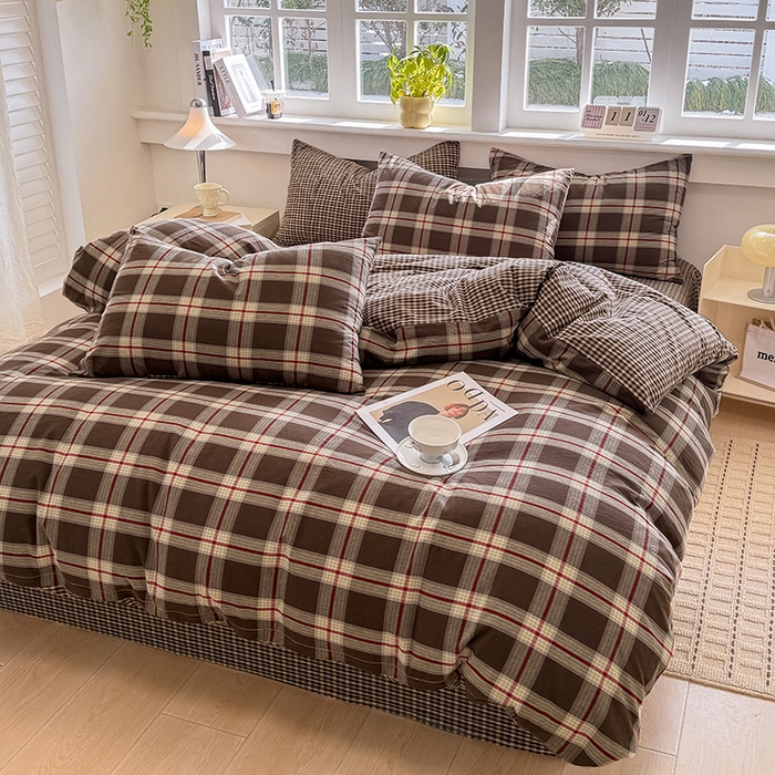 91家纺网 家纺一手货源 找家纺 梦依依 2026新款全棉色织水洗棉拉链款单品被套 木槿咖