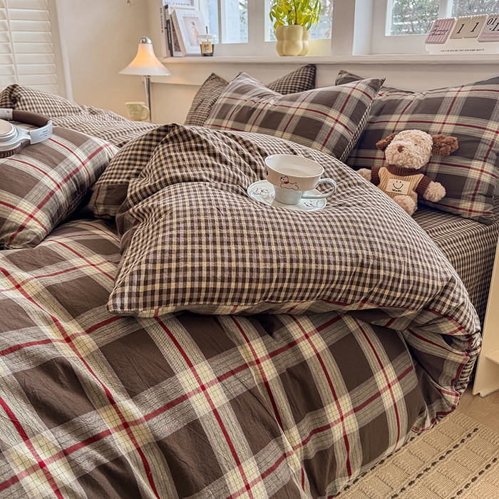 91家纺网 家纺一手货源 找家纺 梦依依 2026新款全棉色织水洗棉拉链款单品被套 木槿咖