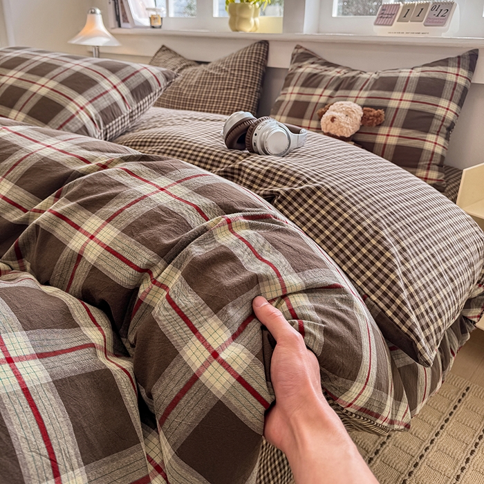 91家纺网 家纺一手货源 找家纺 梦依依 2026新款全棉色织水洗棉拉链款单品被套 木槿咖