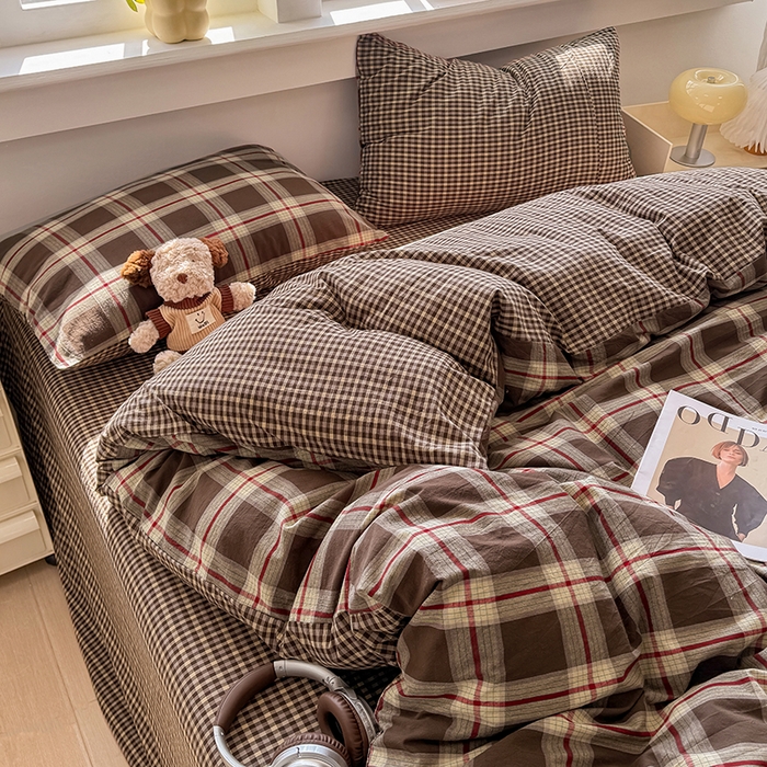 91家纺网 家纺一手货源 找家纺 梦依依 2026新款全棉色织水洗棉拉链款单品被套 木槿咖