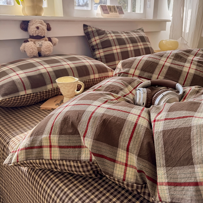 91家纺网 家纺一手货源 找家纺 梦依依 2026新款全棉色织水洗棉拉链款单品被套 木槿咖