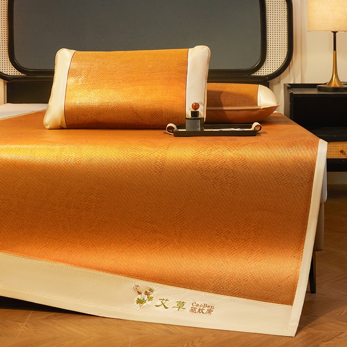 91家纺网 家纺一手货源 找家纺 大元 2026新款凉席刺绣艾草藤席 刺绣款-水中花