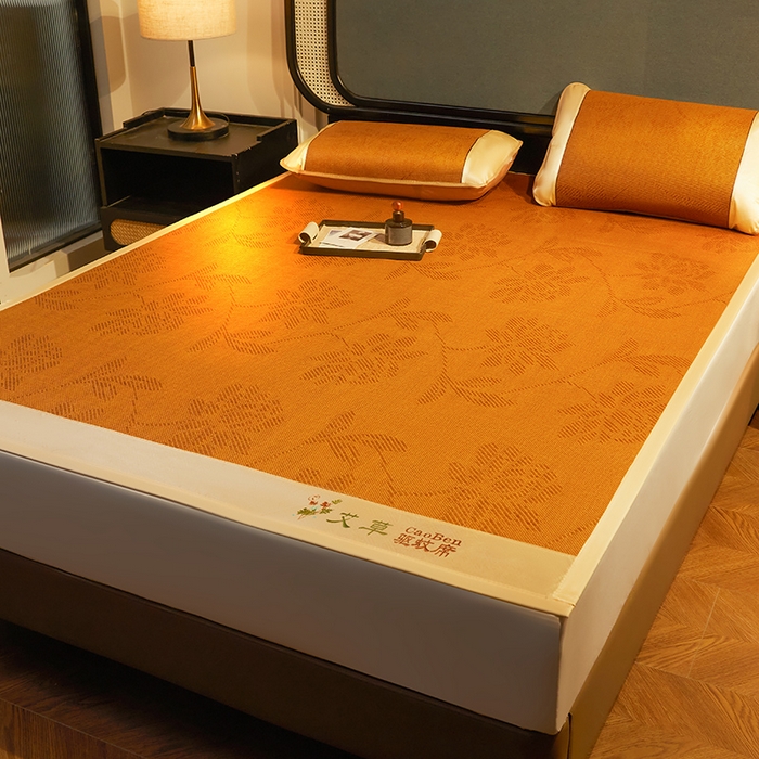 91家纺网 家纺一手货源 找家纺 大元 2026新款凉席刺绣艾草藤席 刺绣款-水中花