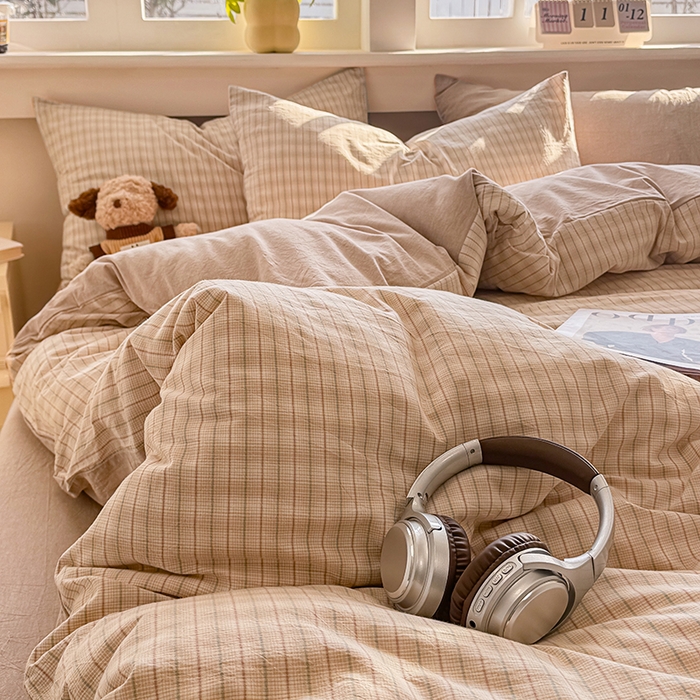 91家纺网 家纺一手货源 找家纺 梦依依 2026新款全棉色织水洗棉拉链款单品被套 柠檬卡其