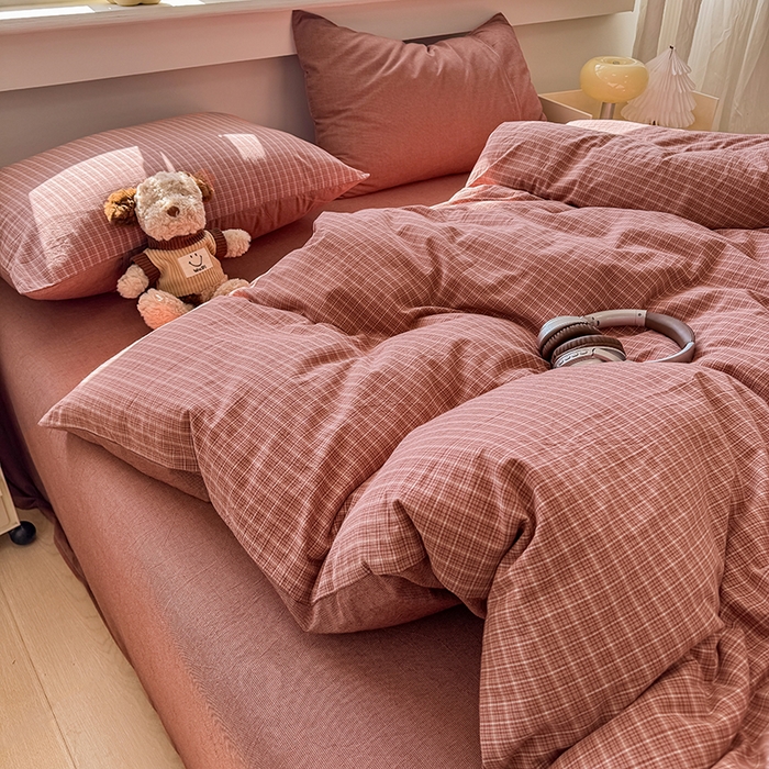 91家纺网 家纺一手货源 找家纺 梦依依 2026新款全棉色织水洗棉拉链款单品被套 晚晴红