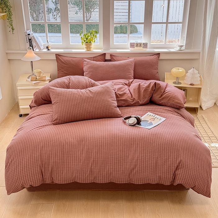 91家纺网 家纺一手货源 找家纺 梦依依 2026新款全棉色织水洗棉拉链款单品被套 晚晴红