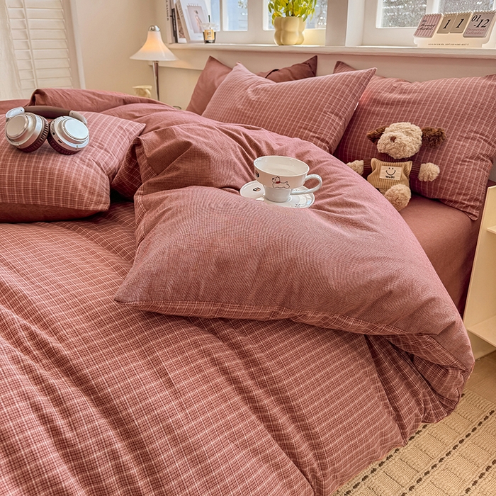 91家纺网 家纺一手货源 找家纺 梦依依 2026新款全棉色织水洗棉拉链款单品被套 晚晴红