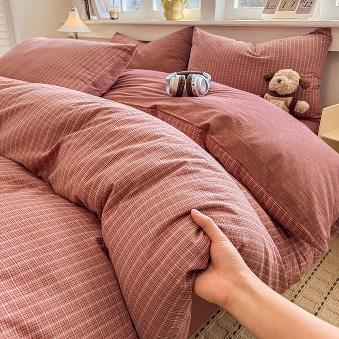 91家纺网 家纺一手货源 找家纺 梦依依 2026新款全棉色织水洗棉拉链款单品被套 晚晴红