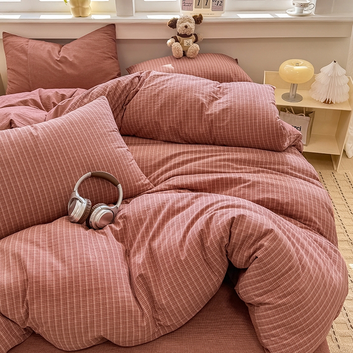 91家纺网 家纺一手货源 找家纺 梦依依 2026新款全棉色织水洗棉拉链款单品被套 晚晴红