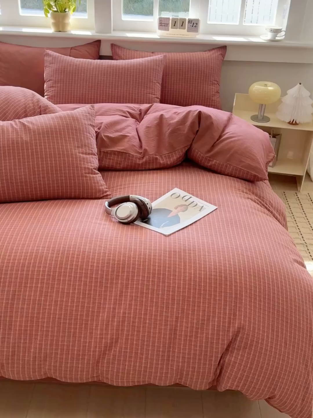 91家纺网 家纺一手货源 找家纺 梦依依 2026新款全棉色织水洗棉拉链款单品被套 晚晴红