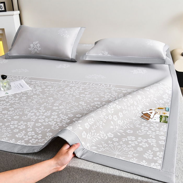 91家纺网 家纺一手货源 找家纺 小牛席业 2026春夏新款【实拍风格】PE凉感小碎花提花冰丝席 香槟