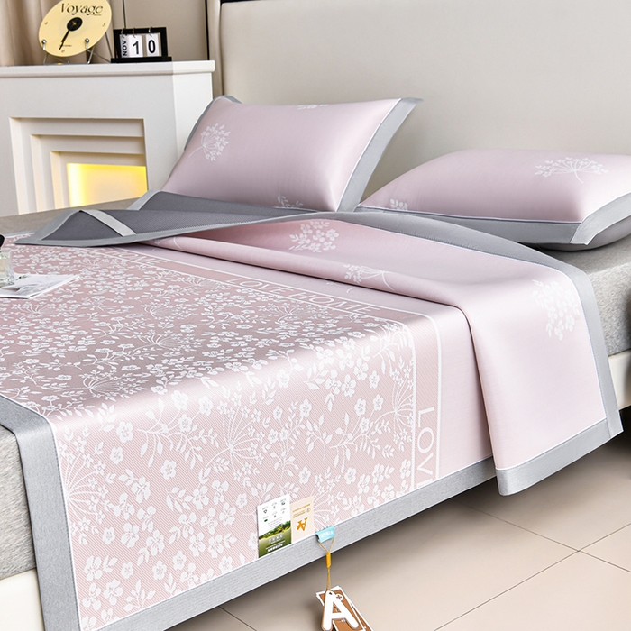 小牛席业 2026春夏新款【实拍风格】PE凉感小碎花提花冰丝席 粉色