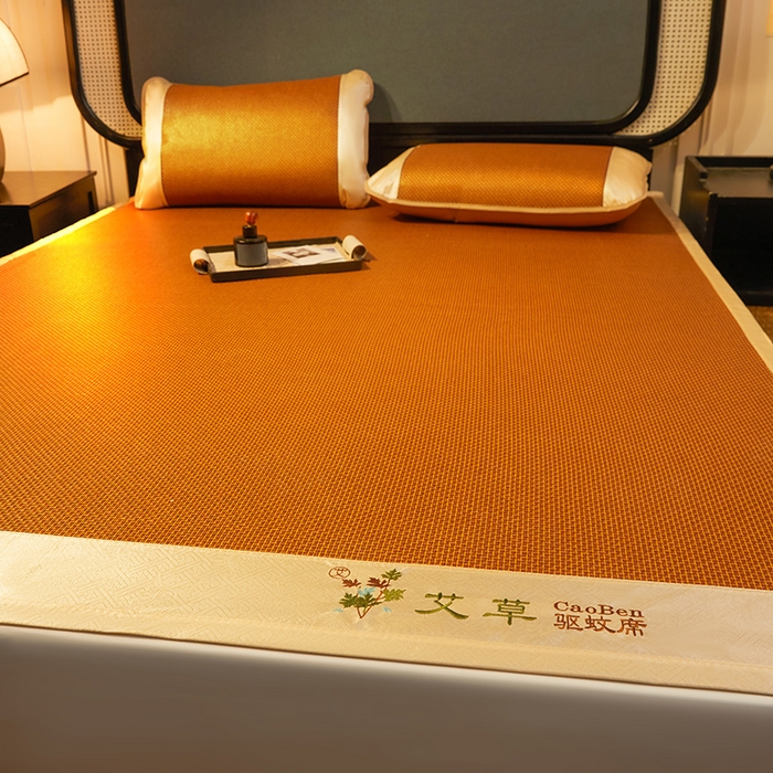 91家纺网 家纺一手货源 找家纺 大元 2026新款凉席刺绣艾草藤席 刺绣款-步步高