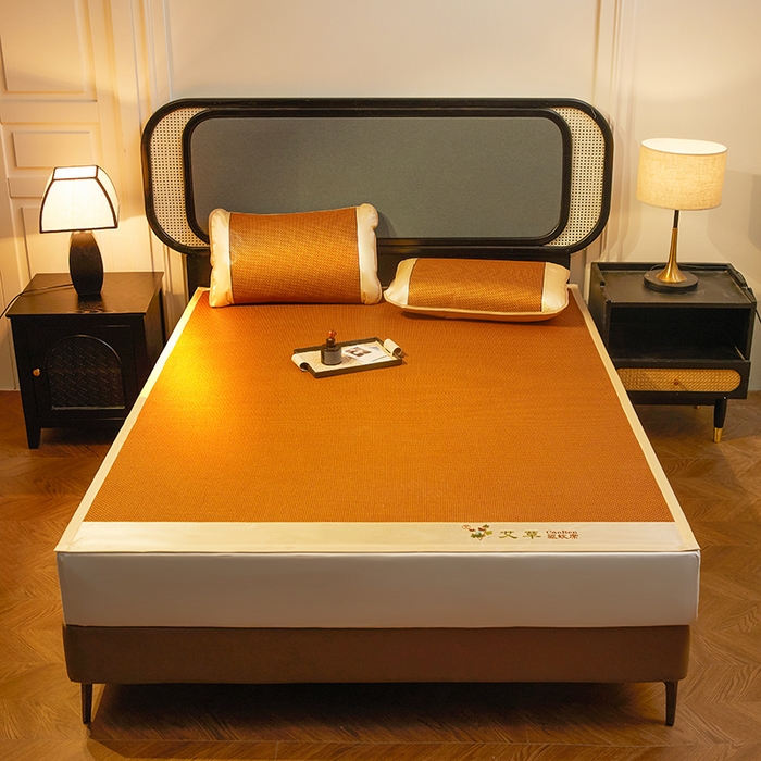 91家纺网 家纺一手货源 找家纺 大元 2026新款凉席刺绣艾草藤席 刺绣款-步步高