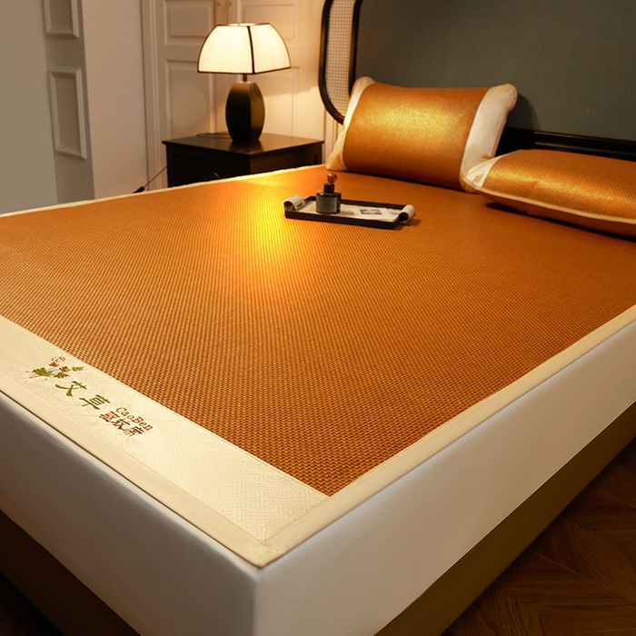 91家纺网 家纺一手货源 找家纺 大元 2026新款凉席刺绣艾草藤席 刺绣款-步步高