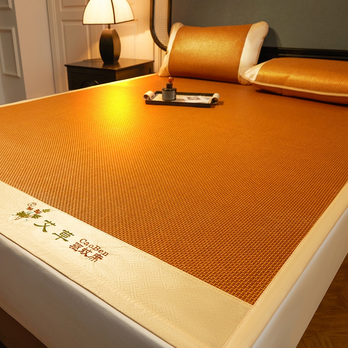 大元 2026新款凉席刺绣艾草藤席 刺绣款-步步高