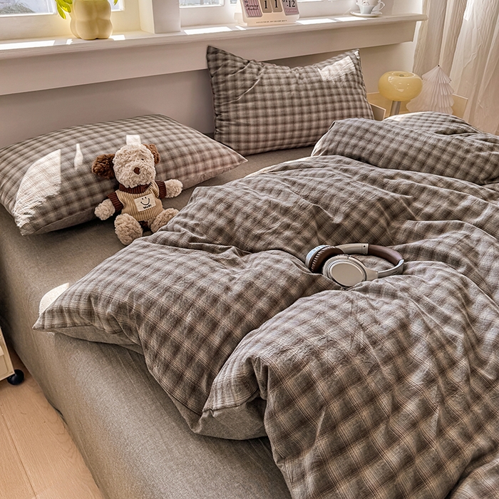 梦依依 2026新款全棉色织水洗棉拉链款单品被套 云岫兰咖