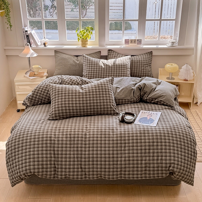 91家纺网 家纺一手货源 找家纺 梦依依 2026新款全棉色织水洗棉拉链款单品被套 云岫兰咖