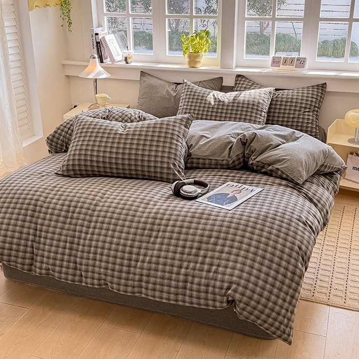 91家纺网 家纺一手货源 找家纺 梦依依 2026新款全棉色织水洗棉拉链款单品被套 云岫兰咖