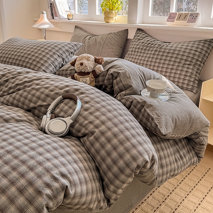 91家纺网 家纺一手货源 找家纺 梦依依 2026新款全棉色织水洗棉拉链款单品被套 云岫兰咖