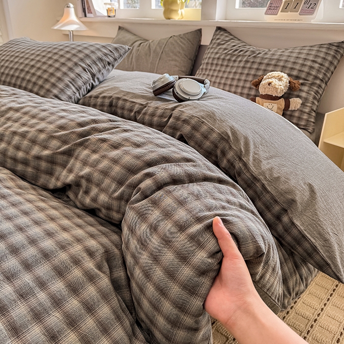 91家纺网 家纺一手货源 找家纺 梦依依 2026新款全棉色织水洗棉拉链款单品被套 云岫兰咖