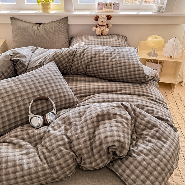 91家纺网 家纺一手货源 找家纺 梦依依 2026新款全棉色织水洗棉拉链款单品被套 云岫兰咖