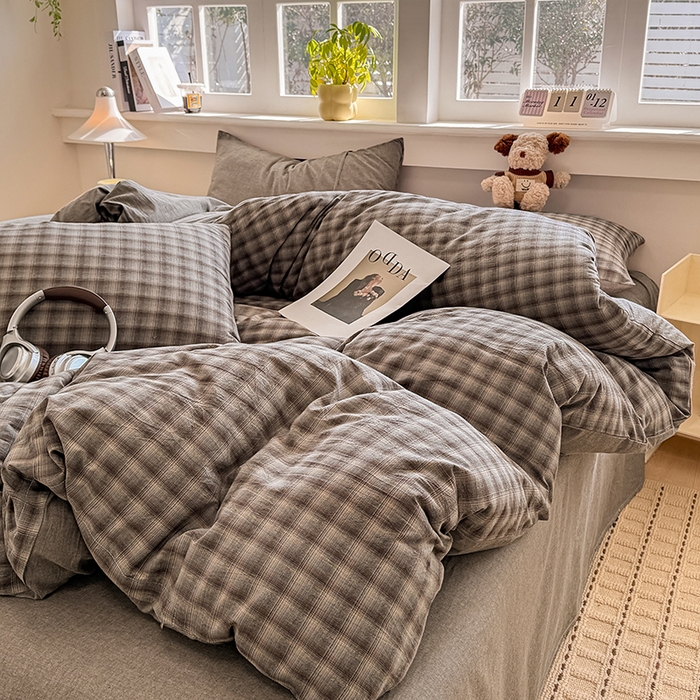 91家纺网 家纺一手货源 找家纺 梦依依 2026新款全棉色织水洗棉拉链款单品被套 云岫兰咖