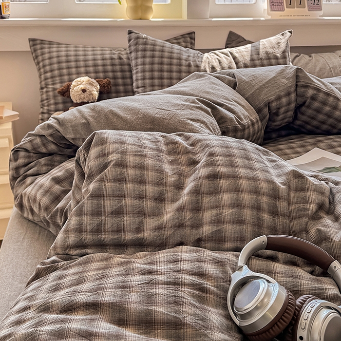 91家纺网 家纺一手货源 找家纺 梦依依 2026新款全棉色织水洗棉拉链款单品被套 云岫兰咖