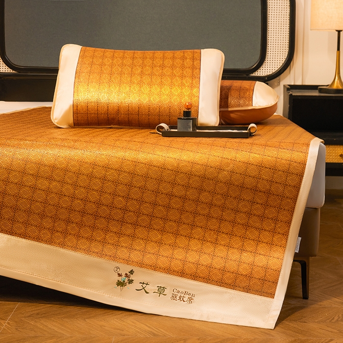 91家纺网 家纺一手货源 找家纺 大元 2026新款凉席刺绣艾草藤席 刺绣款-罗马格