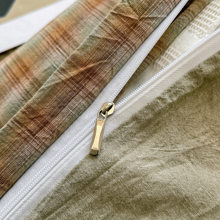 91家纺网 家纺一手货源 找家纺 梦依依 2026新款全棉色织水洗棉拉链款单品被套 云岫绿咖