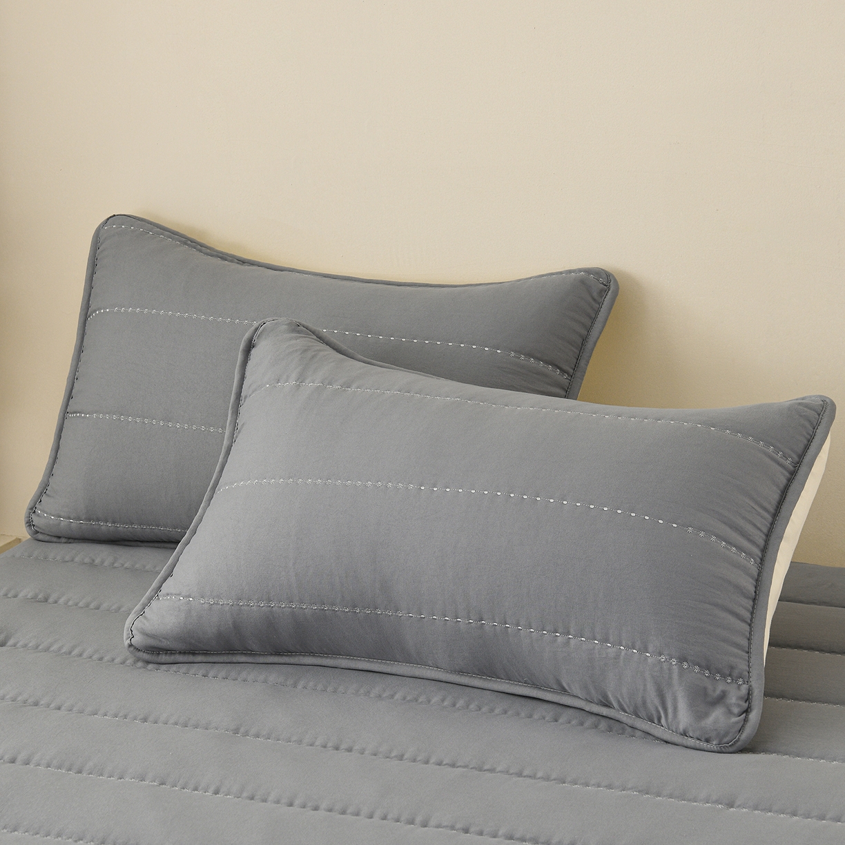 91家纺网 家纺一手货源 找家纺 推推家纺 2026新款水洗棉床盖夏被四件套 蝴蝶结-灰色