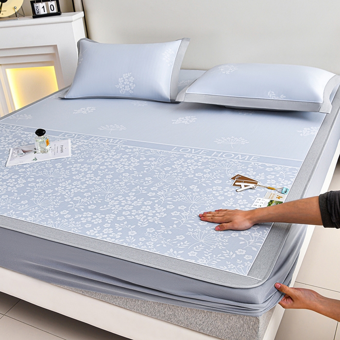 91家纺网 家纺一手货源 找家纺 （总）小牛席业 2026春夏新款【实拍风格】PE凉感小碎花提花冰丝席凉席席子（床笠款）