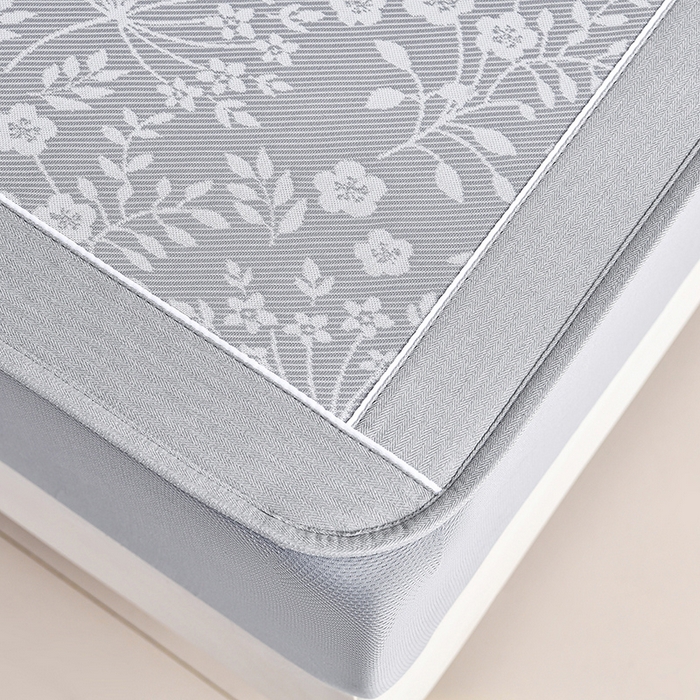 91家纺网 家纺一手货源 找家纺 小牛席业 2026春夏新款【实拍风格】PE凉感小碎花提花冰丝席凉席席子（床笠款） 灰色