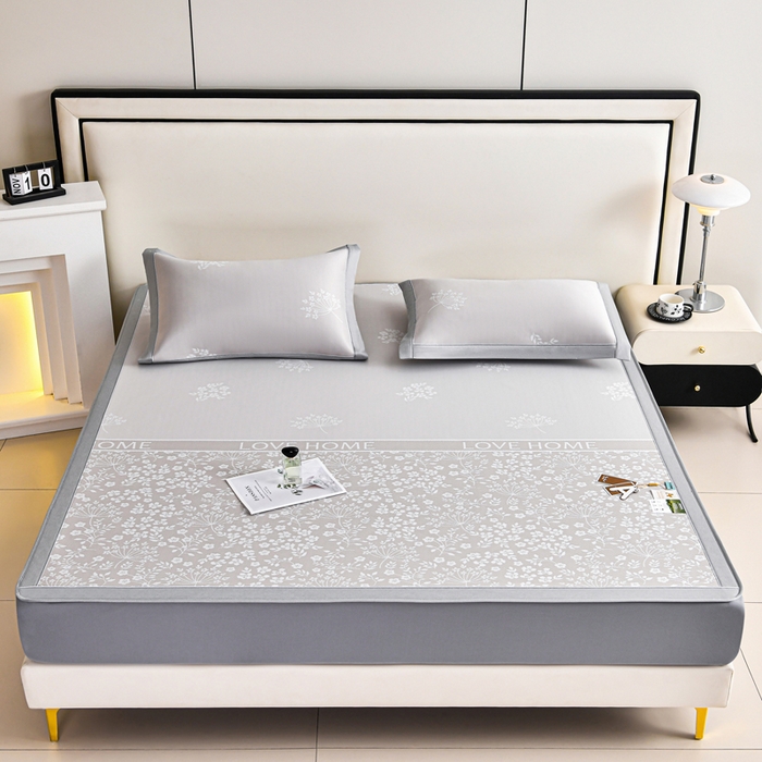 91家纺网 家纺一手货源 找家纺 小牛席业 2026春夏新款【实拍风格】PE凉感小碎花提花冰丝席凉席席子（床笠款） 香槟