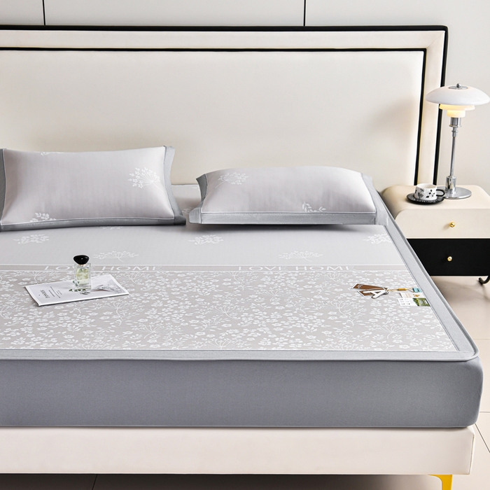 91家纺网 家纺一手货源 找家纺 小牛席业 2026春夏新款【实拍风格】PE凉感小碎花提花冰丝席凉席席子（床笠款） 香槟