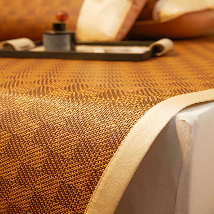 91家纺网 家纺一手货源 找家纺 大元 2026新款凉席刺绣艾草藤席 刺绣款-经典格