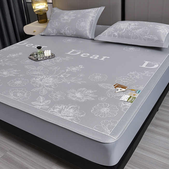 91家纺网 家纺一手货源 找家纺 小牛席业 2026春夏新款【实拍风格】PE凉感凉席席子-轻奢赫本（床笠款） 轻奢赫本-灰色