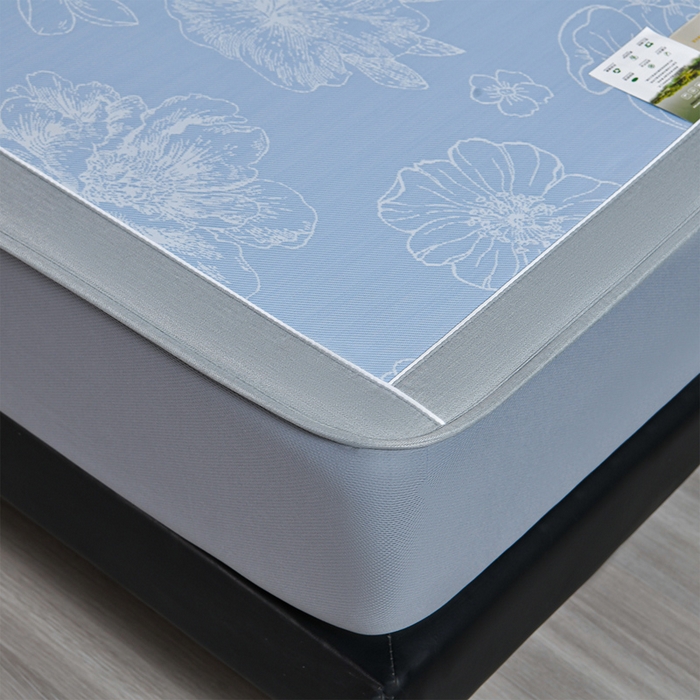 91家纺网 家纺一手货源 找家纺 小牛席业 2026春夏新款【实拍风格】PE凉感凉席席子-轻奢赫本（床笠款） 轻奢赫本-蓝色