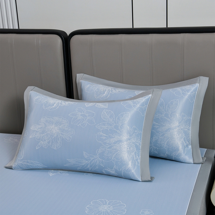 91家纺网 家纺一手货源 找家纺 小牛席业 2026春夏新款【实拍风格】PE凉感凉席席子-轻奢赫本（床笠款） 轻奢赫本-蓝色