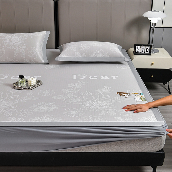 小牛席业 2026春夏新款【实拍风格】PE凉感凉席席子-轻奢赫本（床笠款） 轻奢赫本-香槟