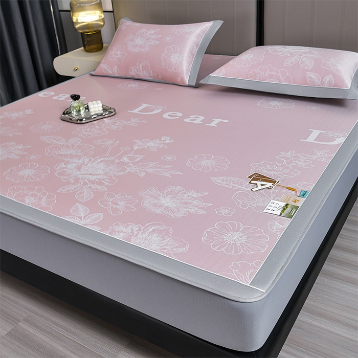 91家纺网 家纺一手货源 找家纺 小牛席业 2026春夏新款【实拍风格】PE凉感凉席席子-轻奢赫本（床笠款） 轻奢赫本-粉色