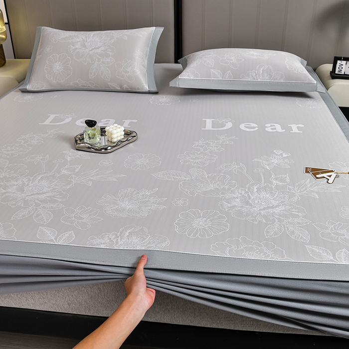 91家纺网 家纺一手货源 找家纺 小牛席业 2026春夏新款【实拍风格】PE凉感凉席席子-轻奢赫本（床笠款） 轻奢赫本-香槟