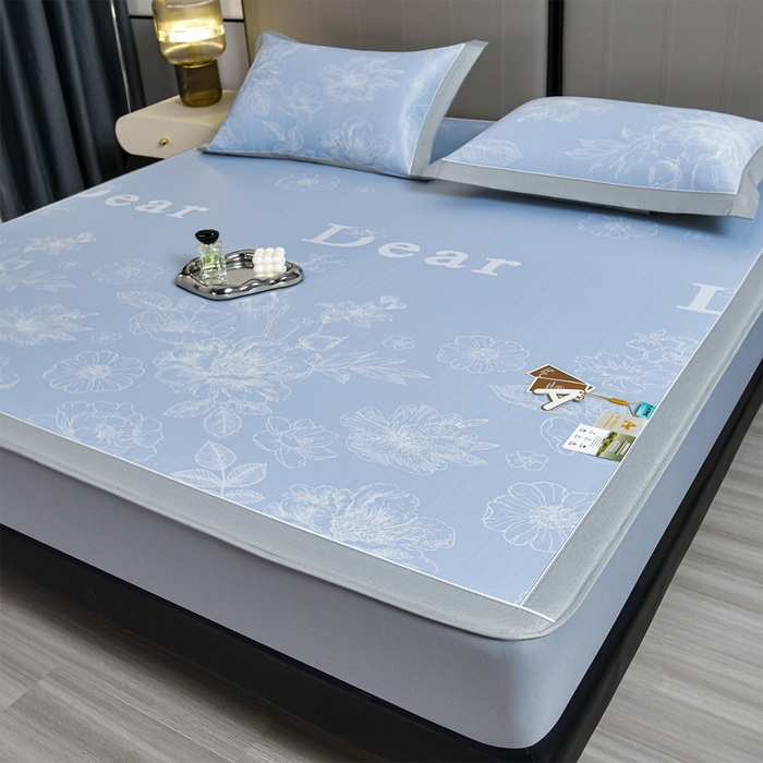 91家纺网 家纺一手货源 找家纺 小牛席业 2026春夏新款【实拍风格】PE凉感凉席席子-轻奢赫本（床笠款） 轻奢赫本-蓝色