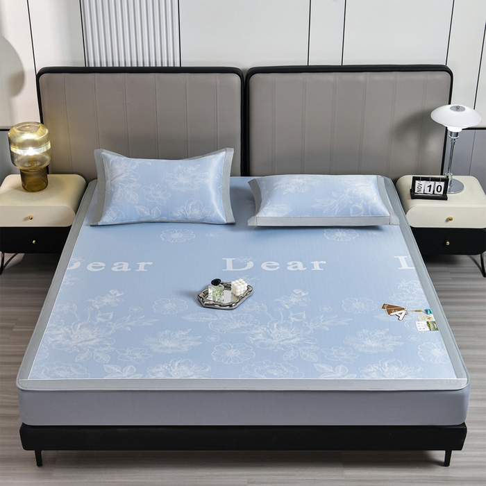 91家纺网 家纺一手货源 找家纺 小牛席业 2026春夏新款【实拍风格】PE凉感凉席席子-轻奢赫本（床笠款） 轻奢赫本-蓝色