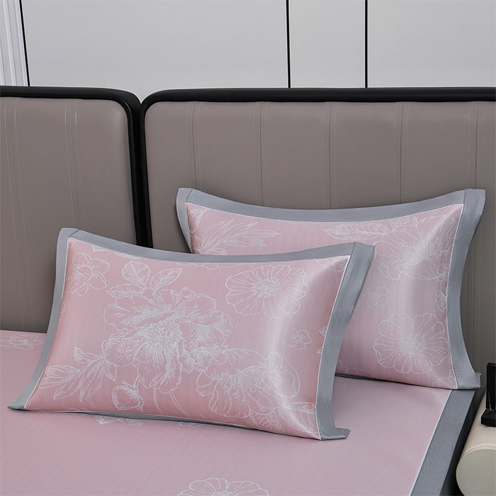 91家纺网 家纺一手货源 找家纺 小牛席业 2026春夏新款【实拍风格】PE凉感凉席席子-轻奢赫本（床笠款） 轻奢赫本-粉色