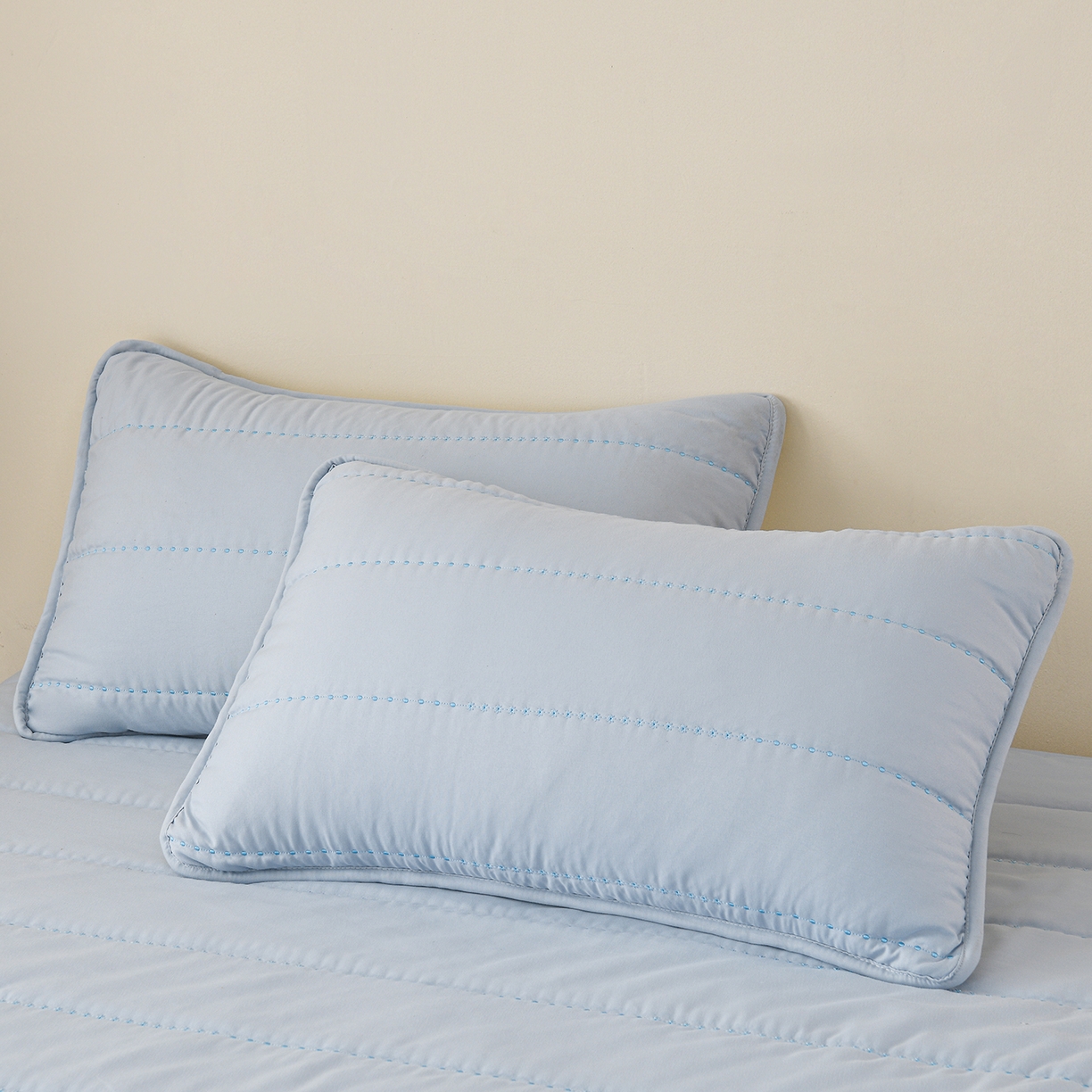 91家纺网 家纺一手货源 找家纺 推推家纺 2026新款水洗棉床盖夏被四件套 蝴蝶结-蓝色