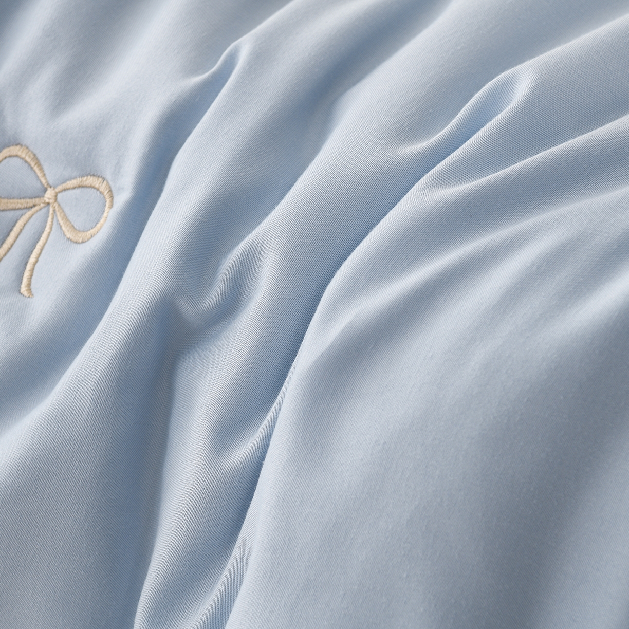 91家纺网 家纺一手货源 找家纺 推推家纺 2026新款水洗棉床盖夏被四件套 蝴蝶结-蓝色