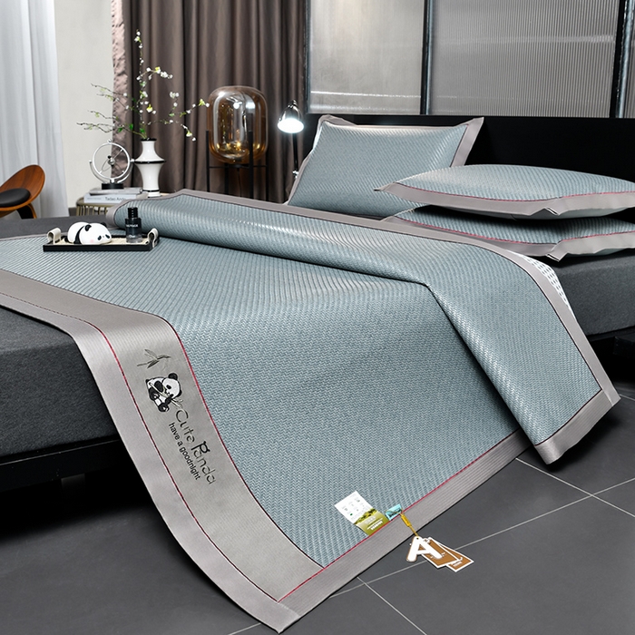 小牛席业 2026春夏新款PE冷感霸王藤系列凉席席子（熊猫刺绣款） 熊猫刺绣款-浅蓝