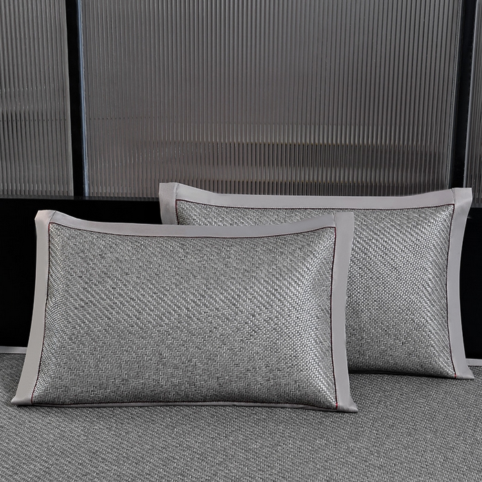 91家纺网 家纺一手货源 找家纺 小牛席业 2026春夏新款PE冷感霸王藤系列凉席席子（熊猫刺绣款） 熊猫刺绣款-灰色