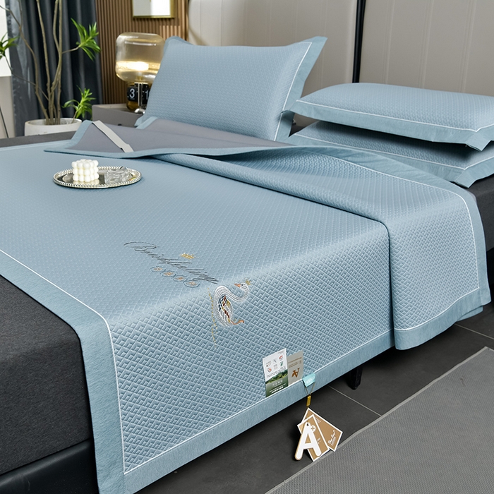 91家纺网 家纺一手货源 找家纺 （总）小牛席业 2026春夏新款天鹅刺绣冷感豆豆席凉席席子系列